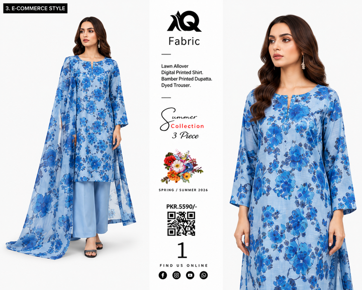 3 PC Unstitched  Summer Lawn Collection - SN Fabric (1)